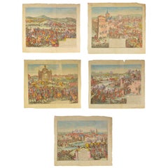 Romeyn De Hooghe Five Hand-Colored Engravings with Battle Scenes