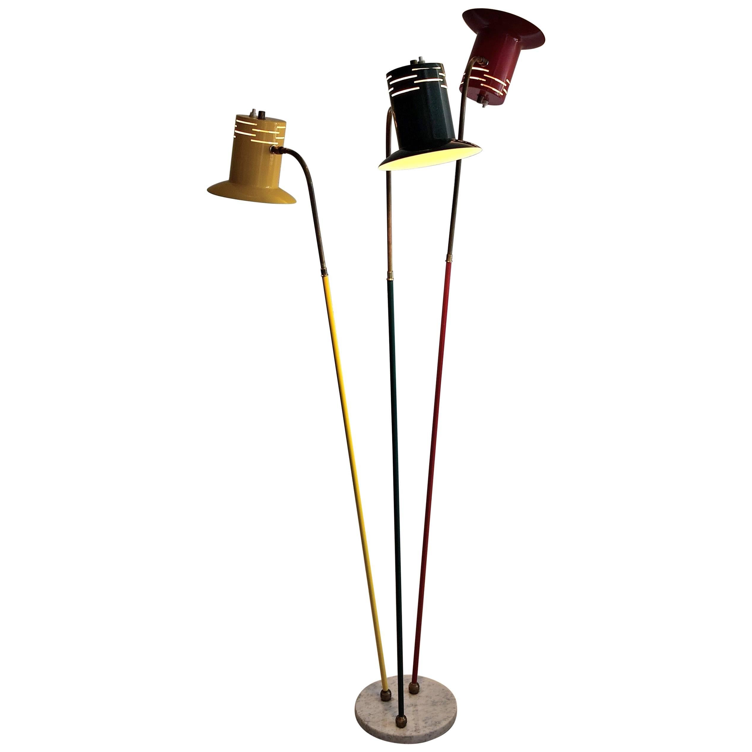 Lumen Mid Century Modern Red Green and Yellow Floor Lamp For Sale
