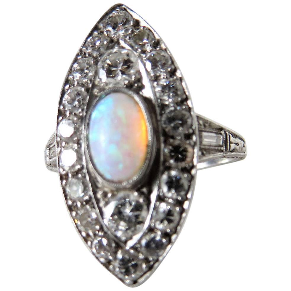 Opal and Diamond Art Deco Ring, circa 1930s For Sale