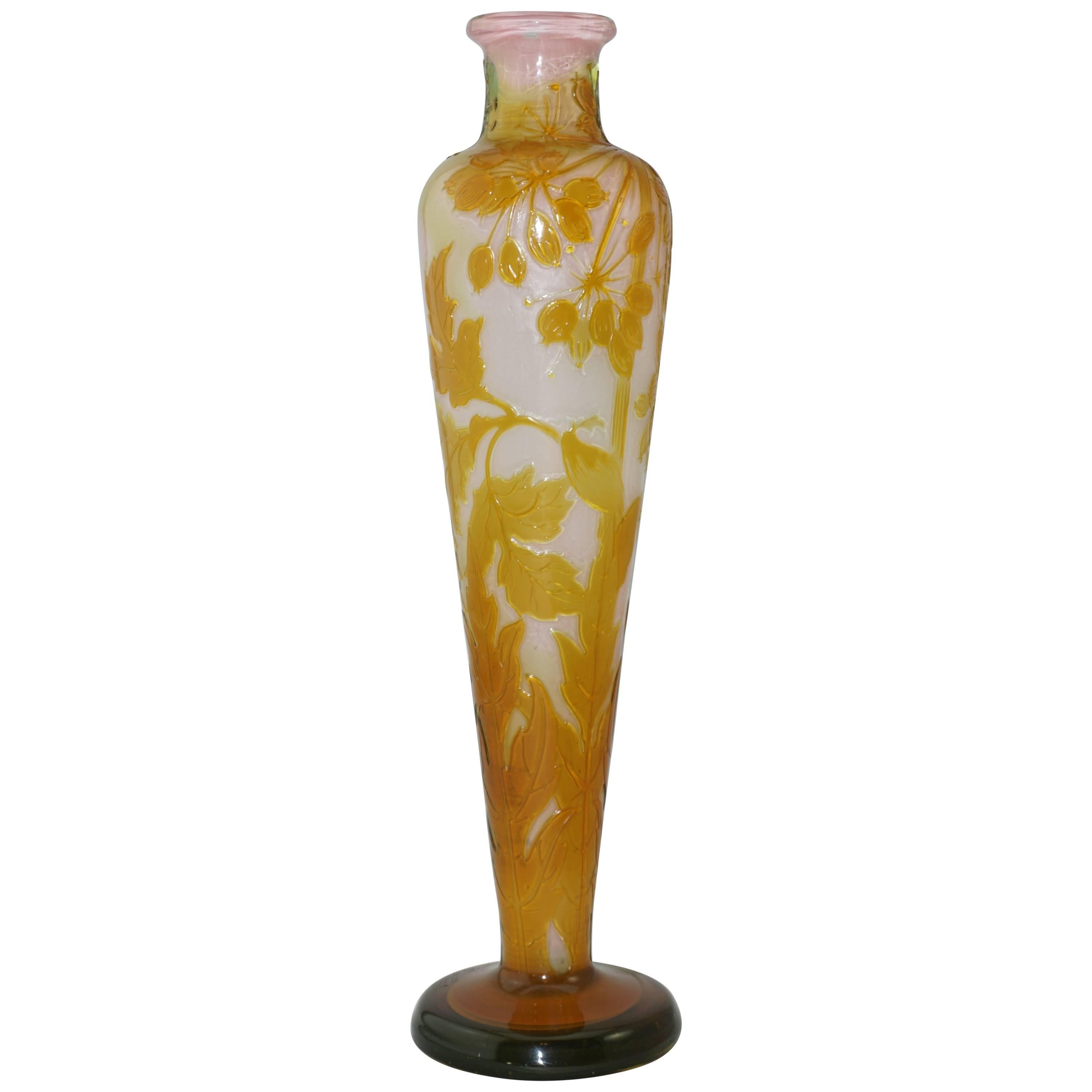 Emile Galle Early Fire Polished Art Nouveau Cameo Vase