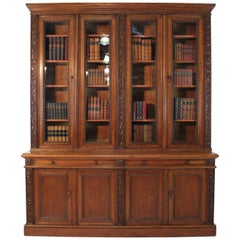 Antique Victorian Ivy Leaf Carved Oak Library Bookcase, English, 19th Century