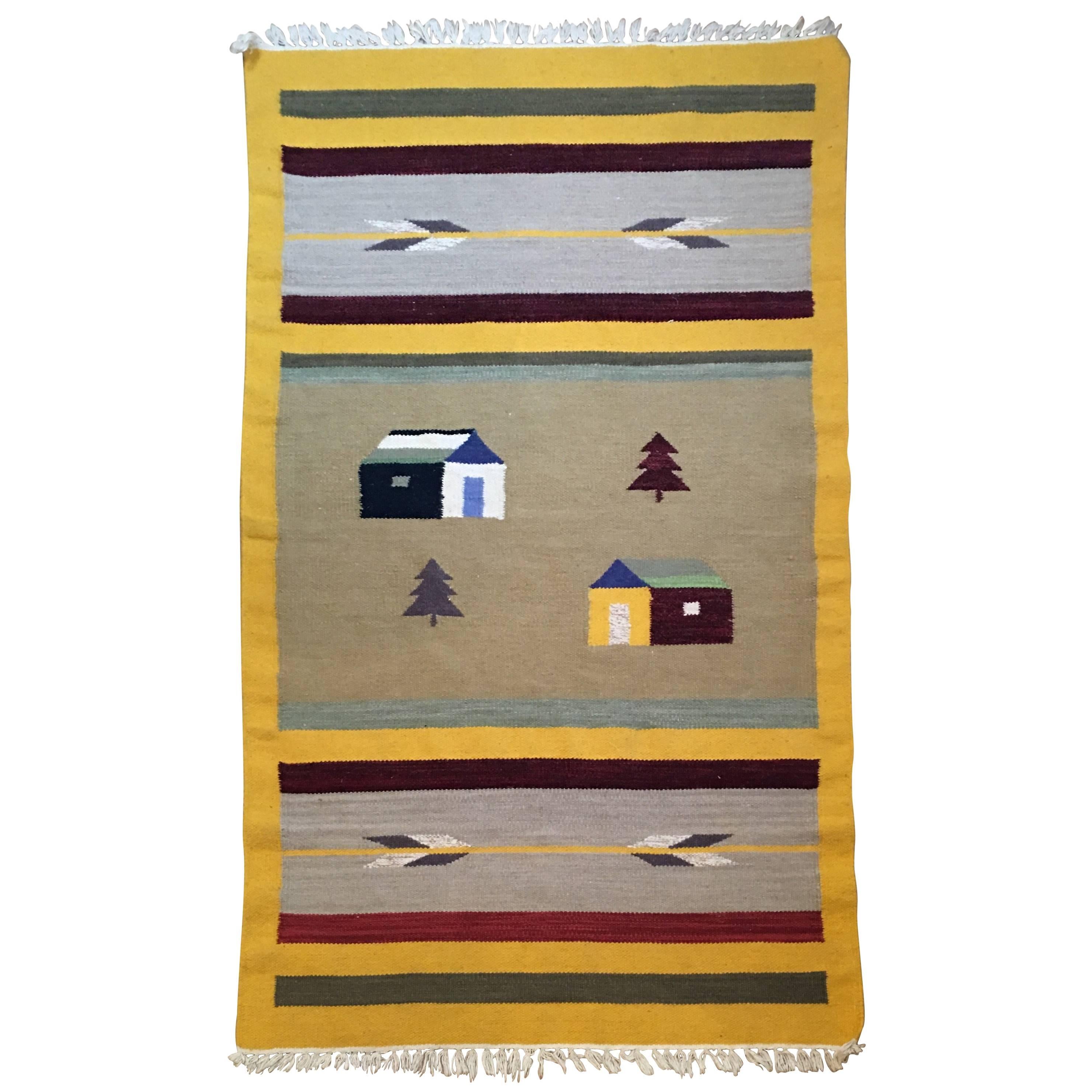 Yellow Color Handmade Wool Navajo Rug or Carpet, 1920s