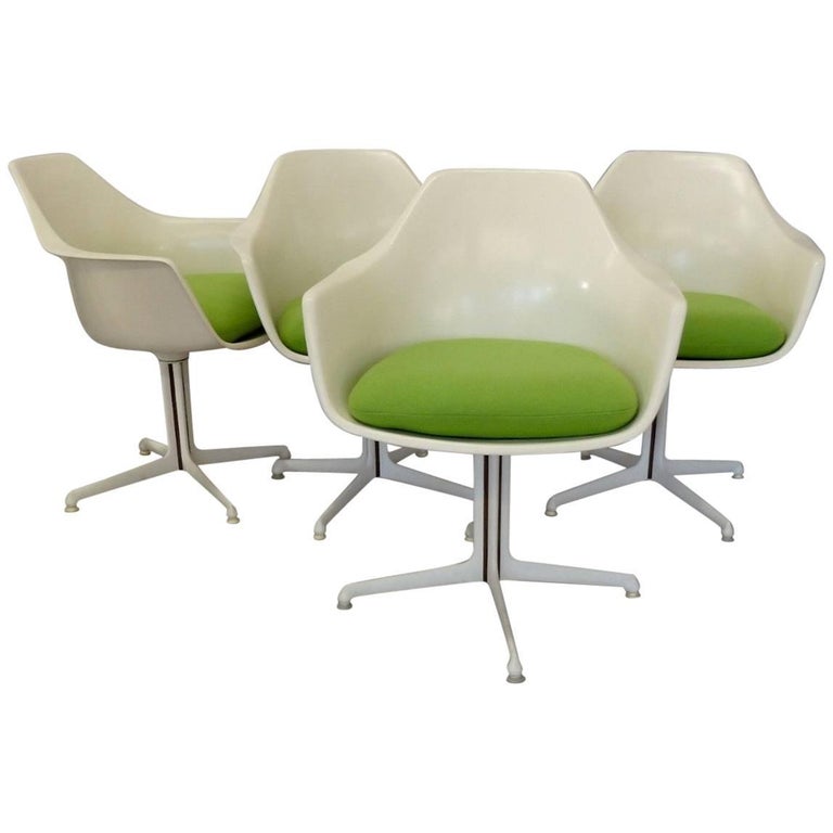 Four Burke White Fiberglass Swivel Dining Chairs For Sale At 1stdibs