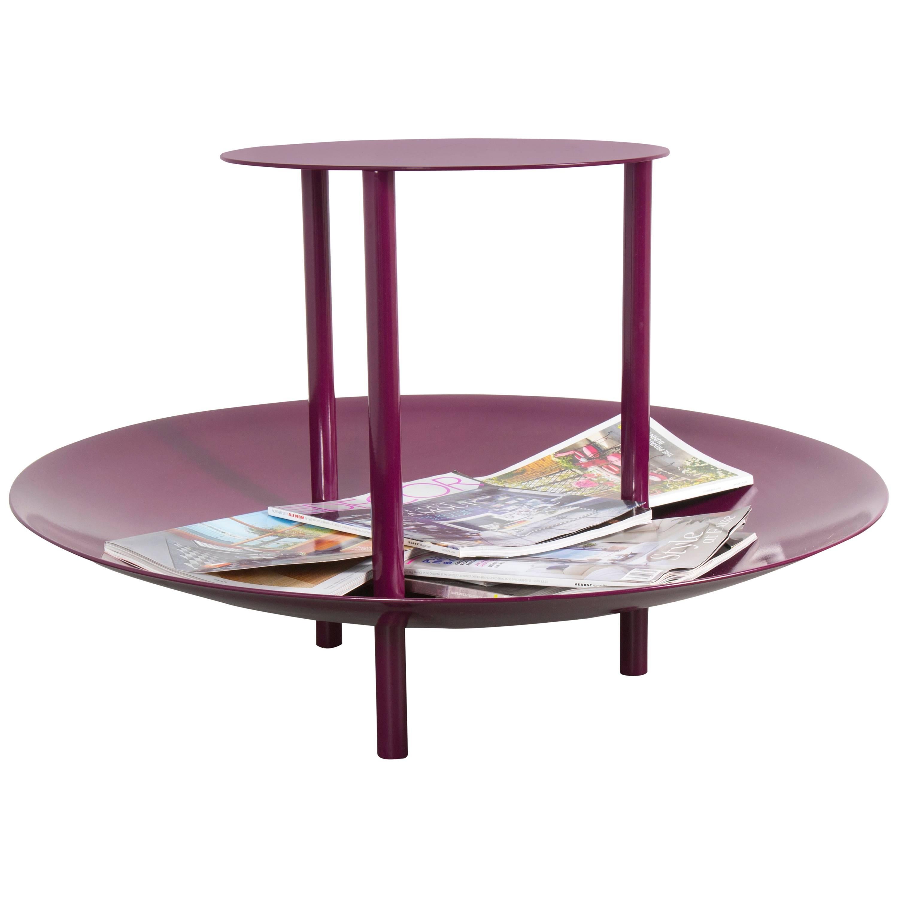 Powder-Coated Magazine Table and Catchall Deep Plum For Sale