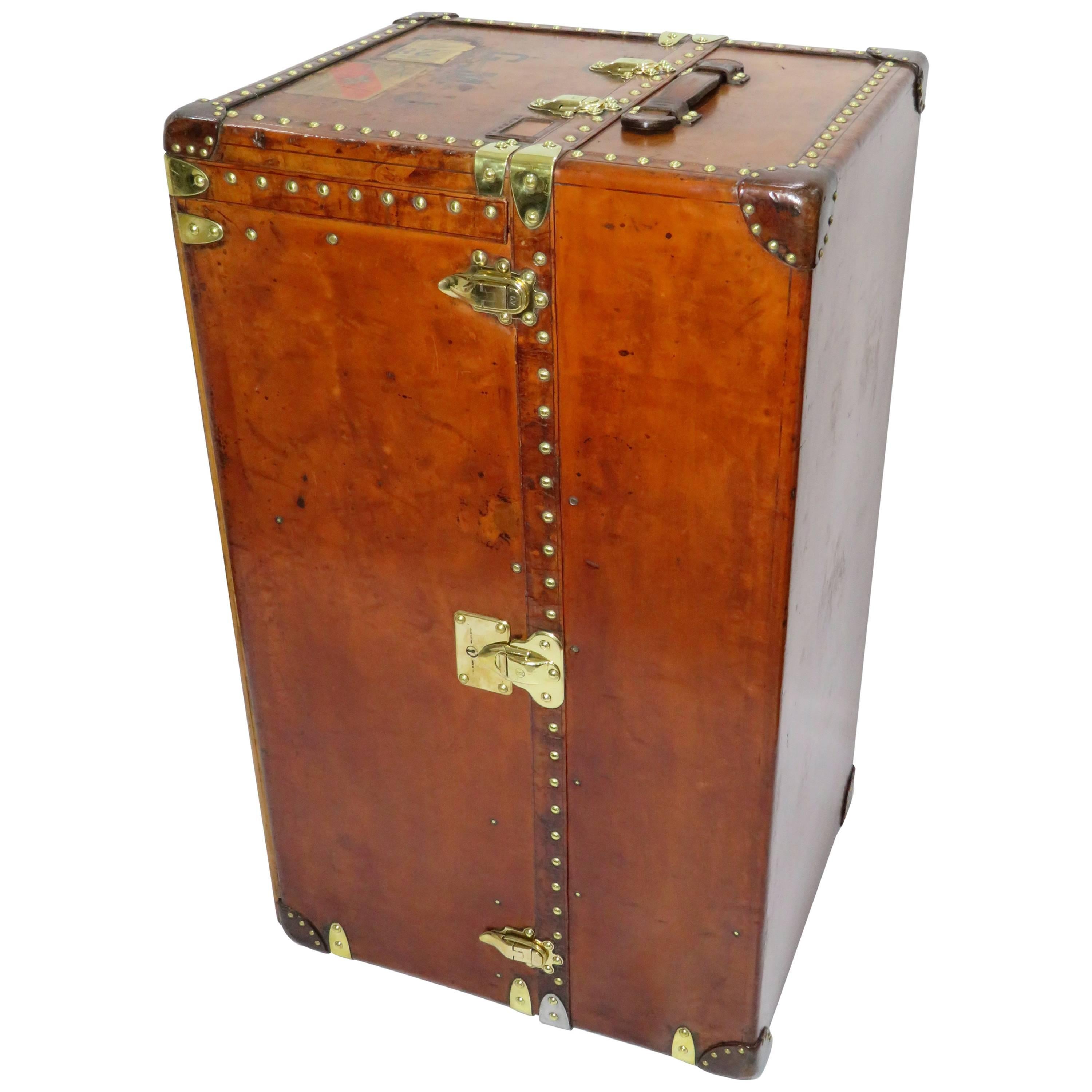 Early 20th Century Louis Vuitton Haut Leather Wardrobe Trunk, Malle Armoire