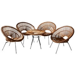 Mid-20th Century Wicker Table and Chairs