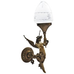 Late 19th Century Empire Style Bronze Winged Figural Wall Sconce, Candelabra