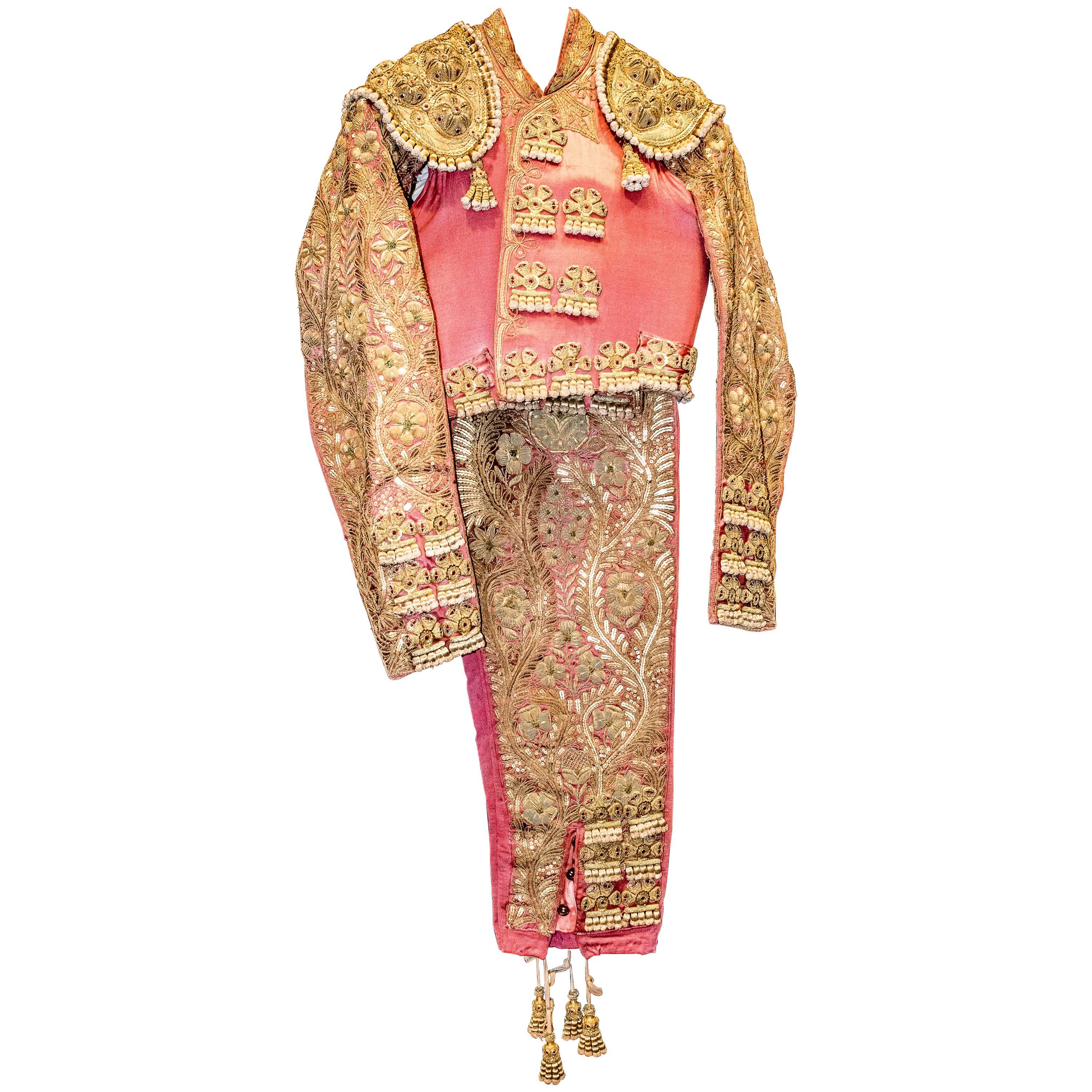  Mid-20th Century Folk-Art Gold and Pink Silk Spanish Matador Costume
