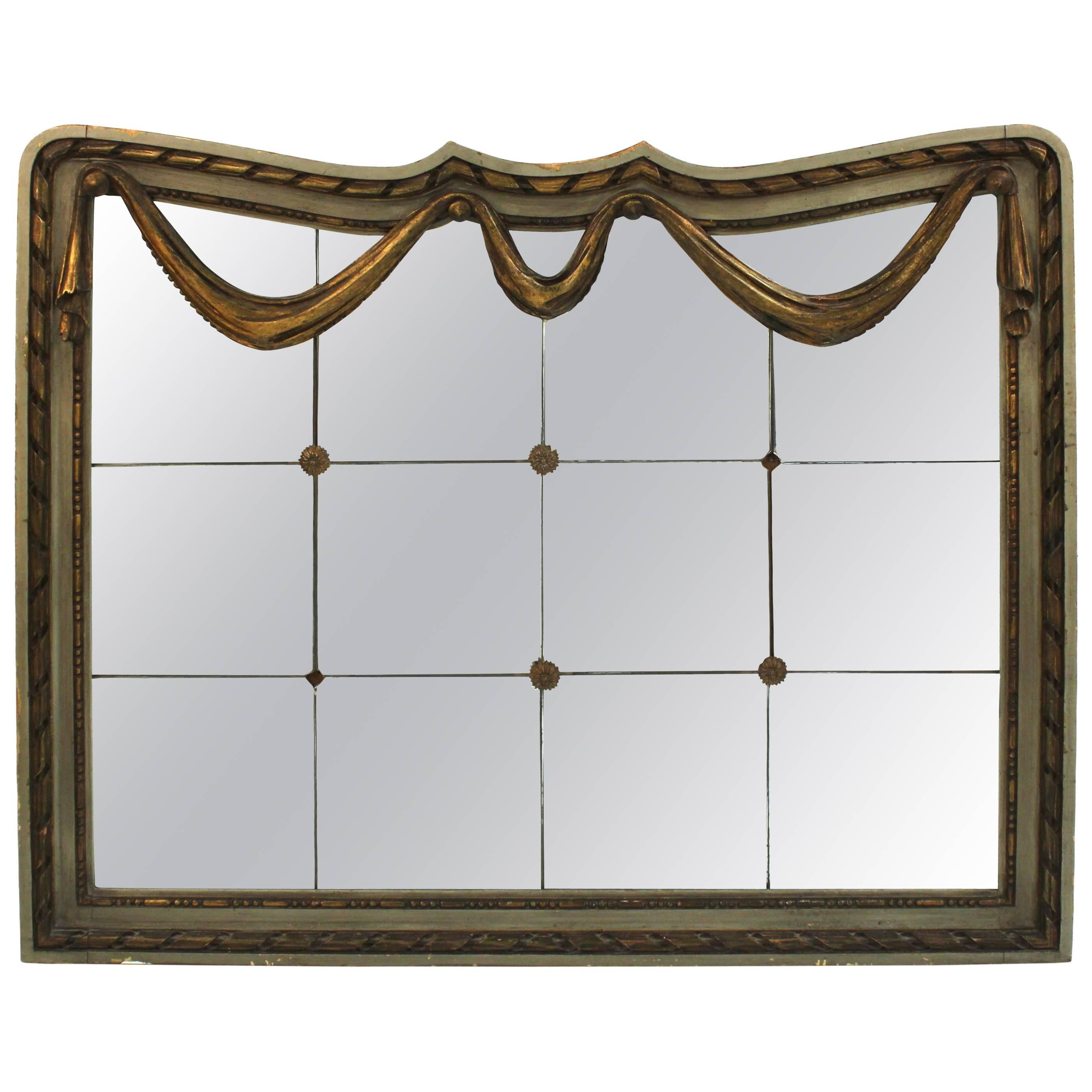 Art Deco Style Mirror with Divided Mirror Panels, Rosettes, and Swag Motif