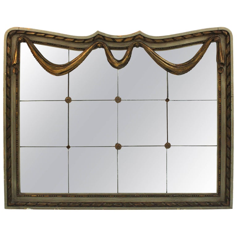 Art Deco Style Mirror with Divided Mirror Panels, Rosettes, and Swag
