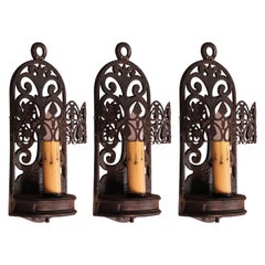 1 of 3 Antique Spanish Revival Single Light Sconce w/ Cut Out Scro, circa 1920s