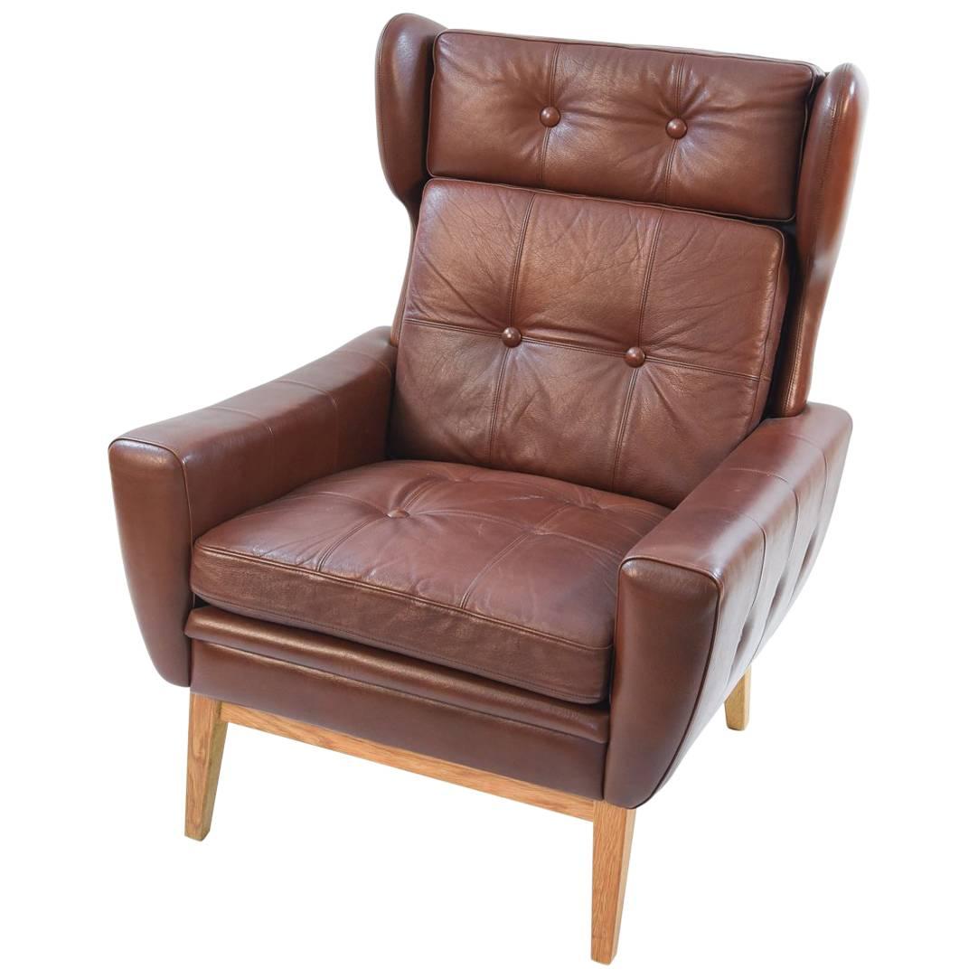 Svend Skipper Leather Wingback Lounge Chair