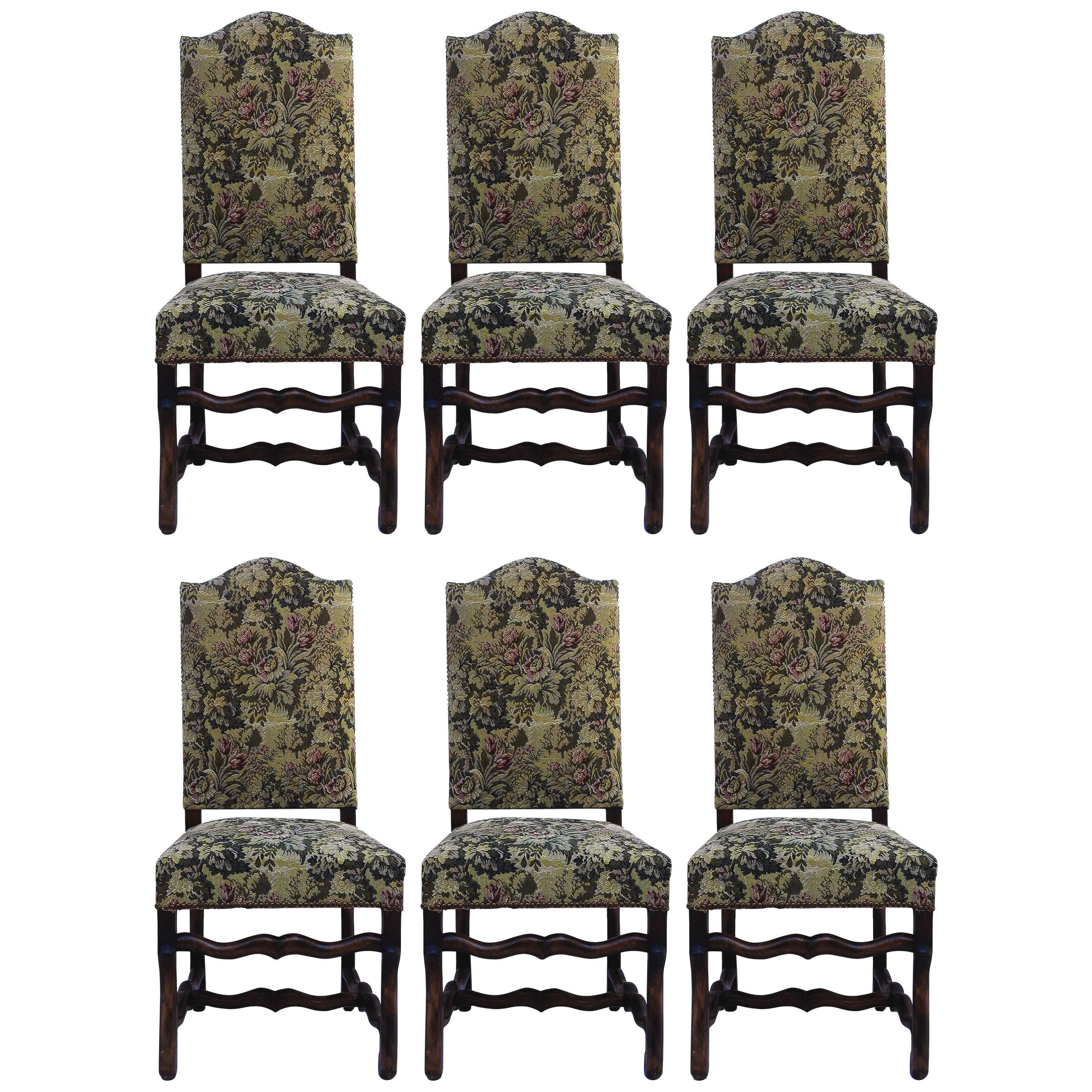 Six Dining Chairs Os de Mouton Original French Tapestry or to Recover
