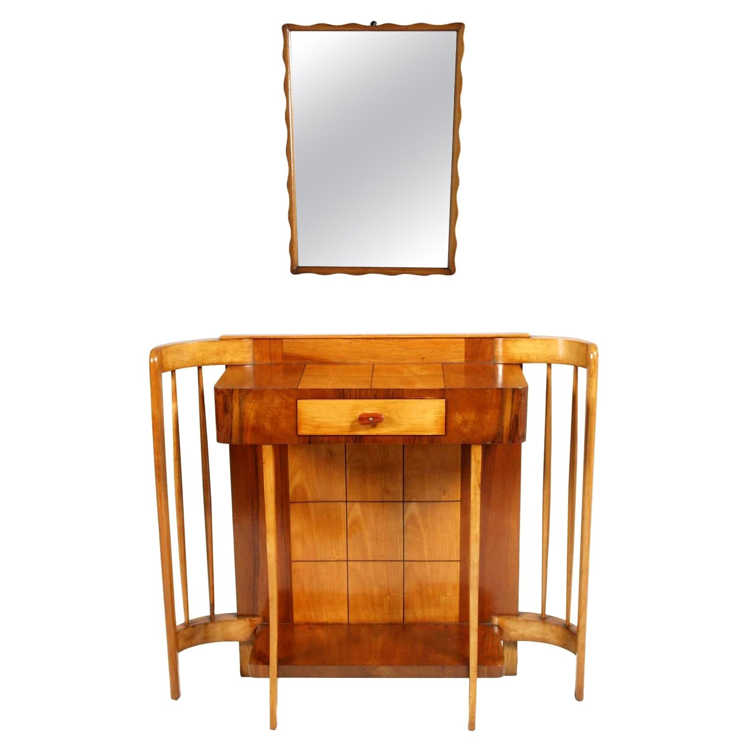 Mid Century Art Deco Console Mirror, Paolo Buffa Style, Wax Polished