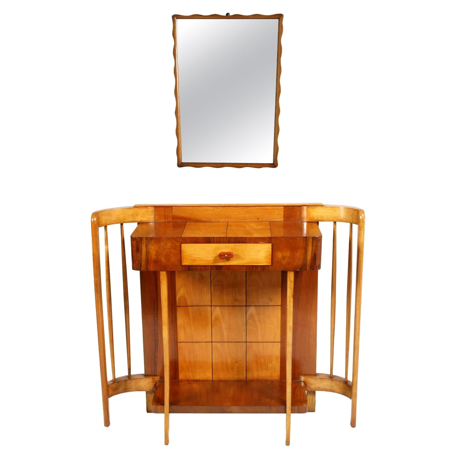 Mid-Century-Art-Déco-Konsolenspiegel, Paolo Buffa zugeschrieben, Wachs poliert im Angebot