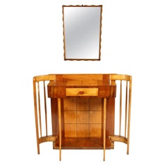 Mid Century Art Deco Console Mirror, Paolo Buffa Style, Wax Polished