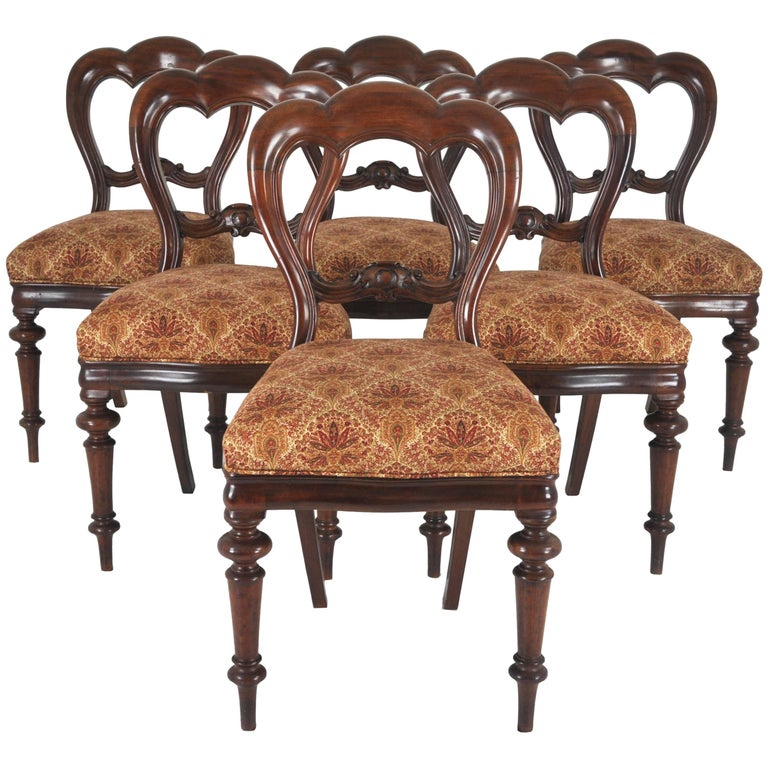 Balloon Back Dining Chairs Victorian Antique Mahogany, Set Of Six Balloon Back Dining Chairs Victorian Antique Mahogany, Set of Six For Sale - Balloon Back Dining Chairs Victorian Antique Mahogany, Set Of Six