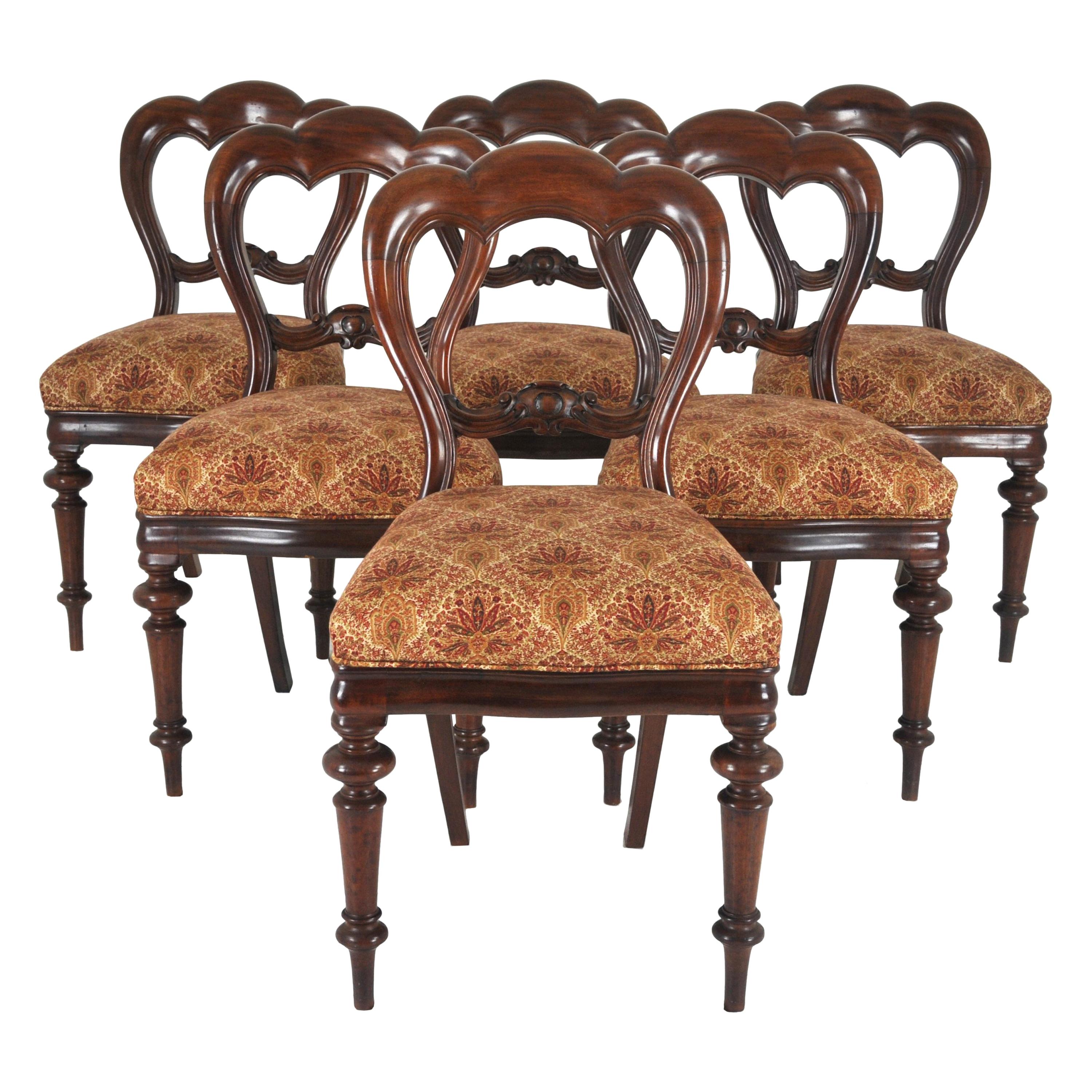 Antique Dining Chairs, Victorian, Balloon Back, Walnut, Set of Six, 1860, B830