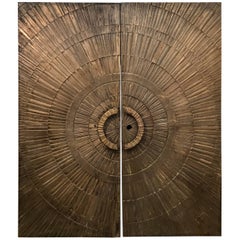 Vintage Double-Sided Architectural Bronze Brutalist Sunburst Doors