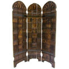 Witco Tiki Carved Wood Three-Panel Screen or Room Divider, circa 1960s
