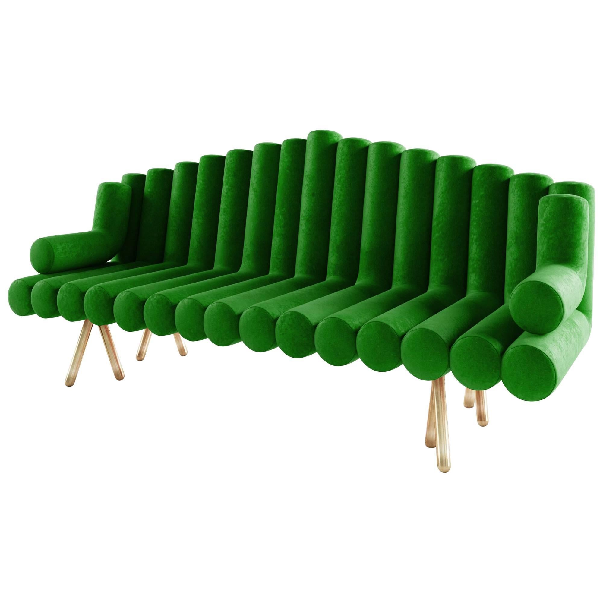 Sofa with Green Mohair And Polished Brass Legs
