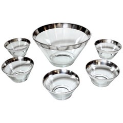Set of Six Midcentury Dorothy Thorpe Crystal and Sterling Silver Bowls