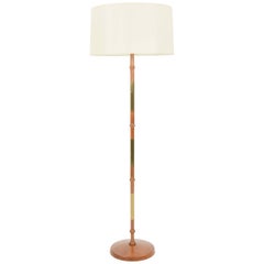 Danish Carved Fluted Teak and Patina Brass Floor Lamp