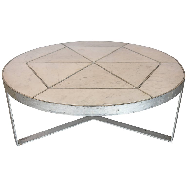 Silver Leaf Over Iron With Marble Inset In Round Coffee Table From Silver Leaf Over Iron With Marble Inset In Round Coffee Table From Europe For