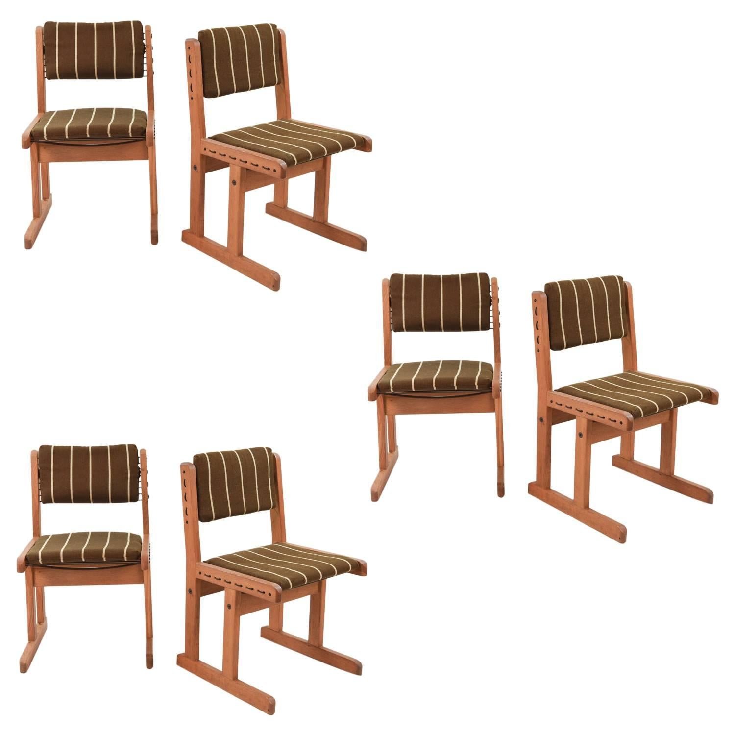 Set of Six Danish Midcentury Oak Side Chairs with Flagline Cording