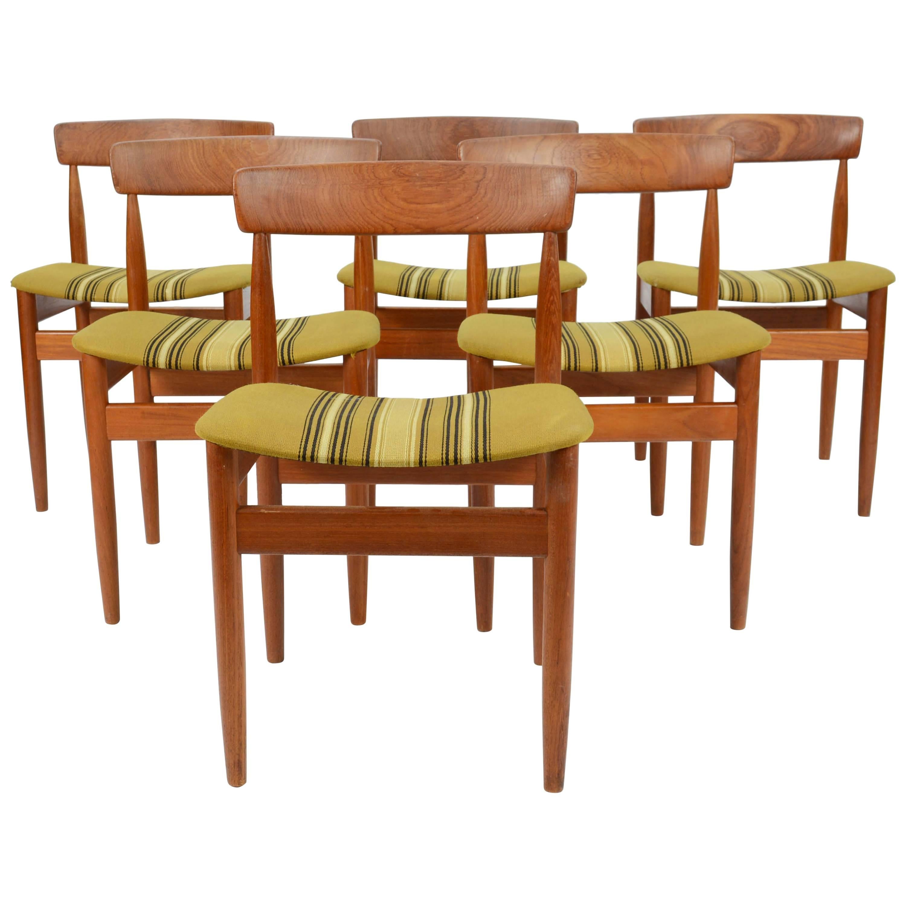 Set of Six Hans Olsen Teak Dining Chair with Danish Stripped Wool Seats, 1966