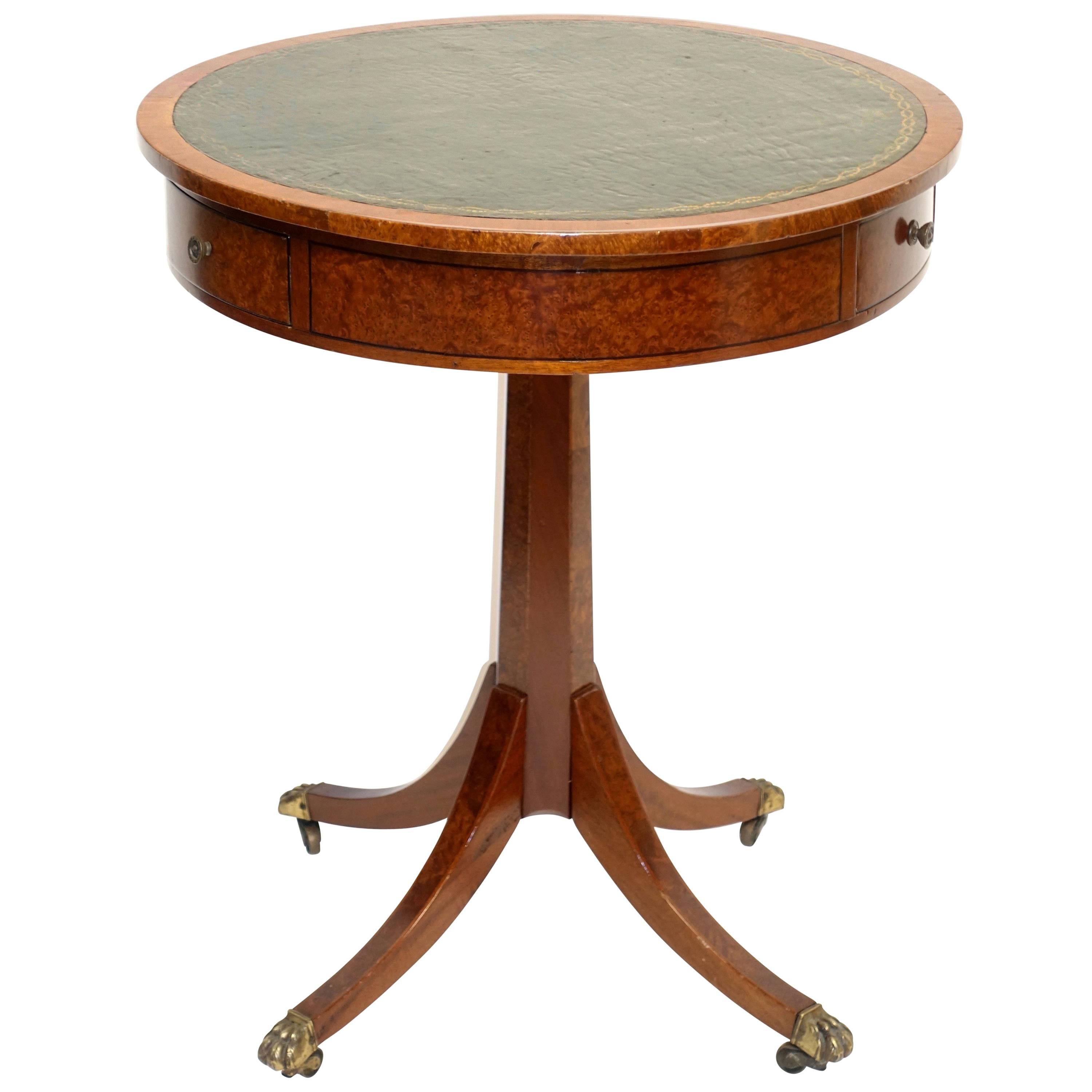 Georgian Style Mahogany and Burl Wood Pedestal Table, England, circa 1900