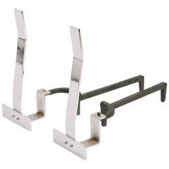 1960s Minimalist Flat Bar Steel Andirons