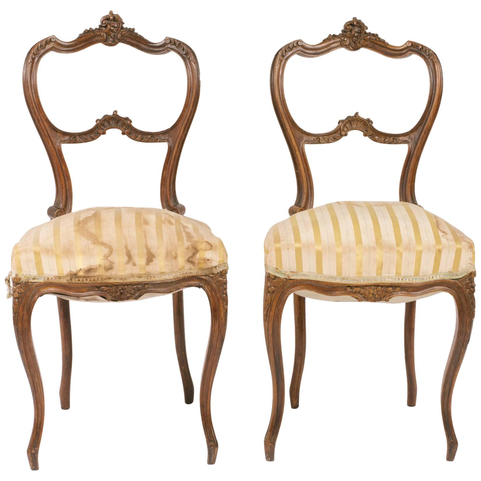 Pair of 1880s, French Carved Wood Side Chairs