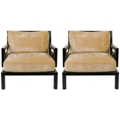 Pair Of Oversized Greek Key Lounge Chairs