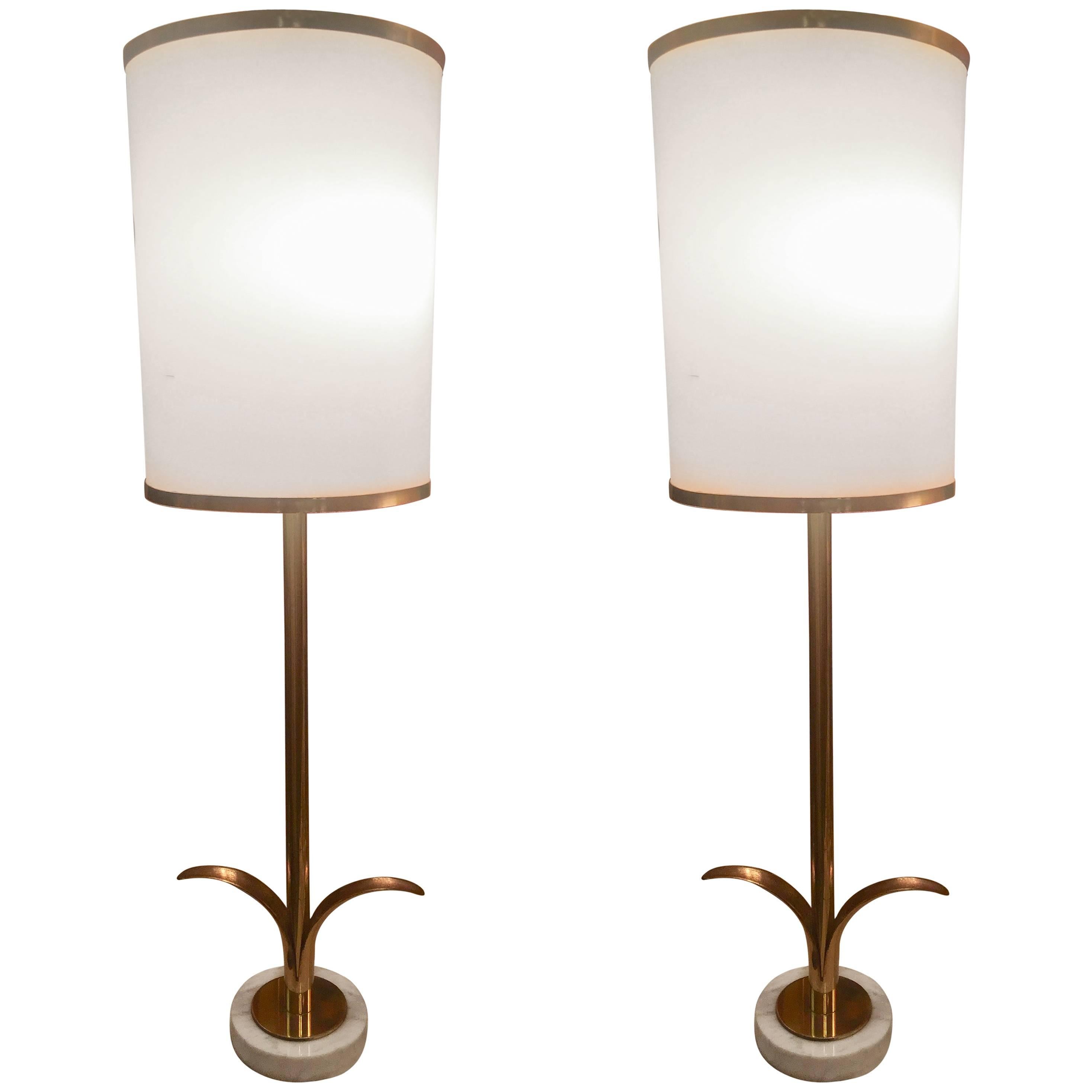 Pair of Paul Hanson Brass Candlestick Table Lamps