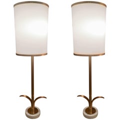 Vintage Pair of Paul Hanson Brass Candlestick Table Lamps