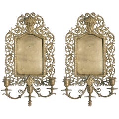 Pair of Turn of the Century English Brass Sconces with Male Faces