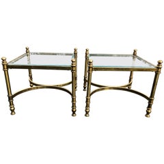 Pair of Hollywood Regency Brass and Glass End /Coffee Tables