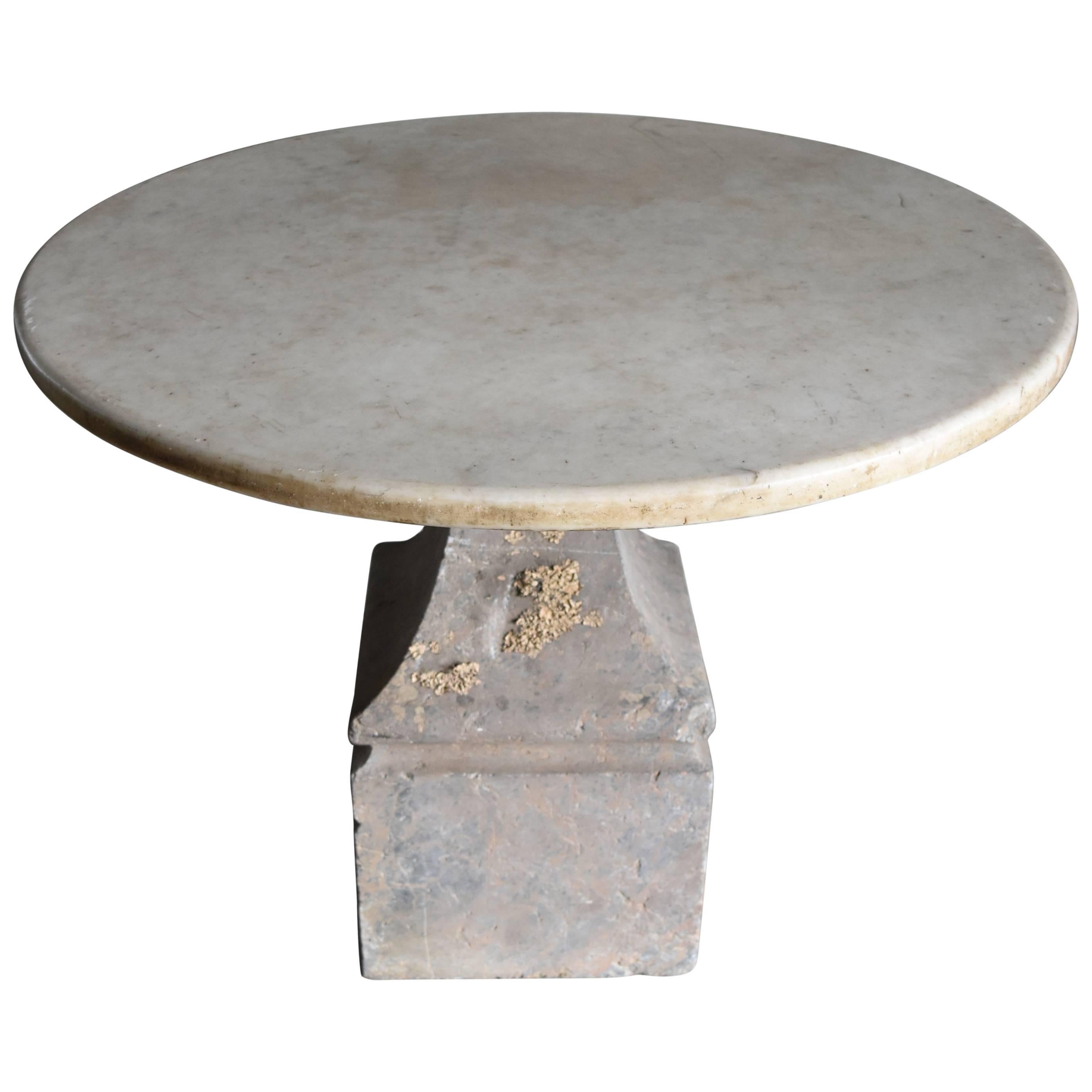 18th Century Italian Stone Base with Marble Top Pedestal Table