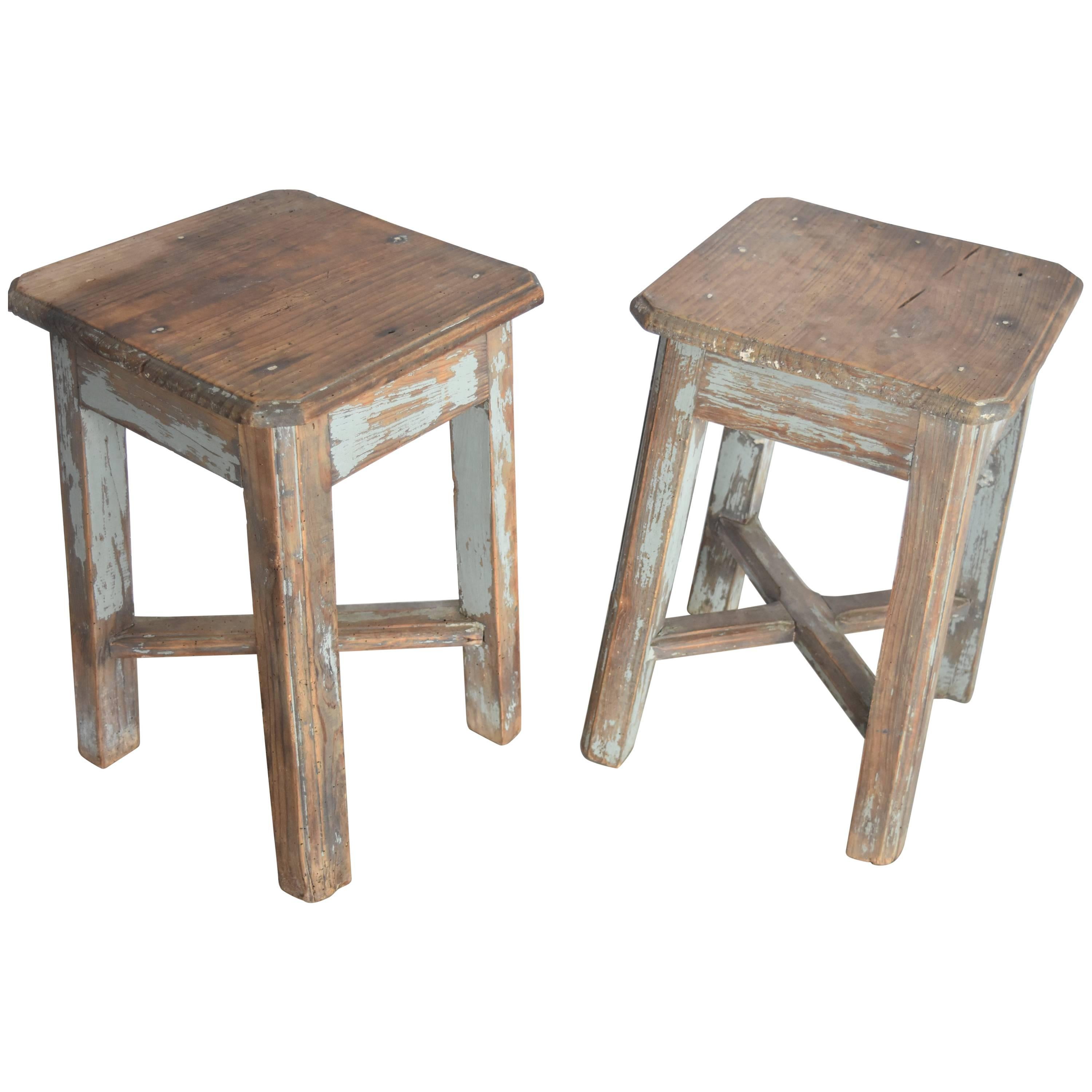 French Oak Painted Pair of Stools, circa 1900