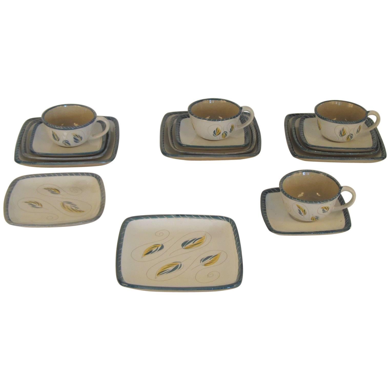 16 Piece Stoneware Luncheon Set by Glidden Parker with Square Dishes For Sale