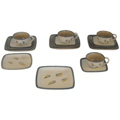 Vintage 16 Piece Stoneware Luncheon Set by Glidden Parker with Square Dishes