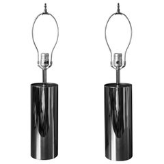 Vintage Pair of Tall Chrome Cylinder Lamps by George Kovacs