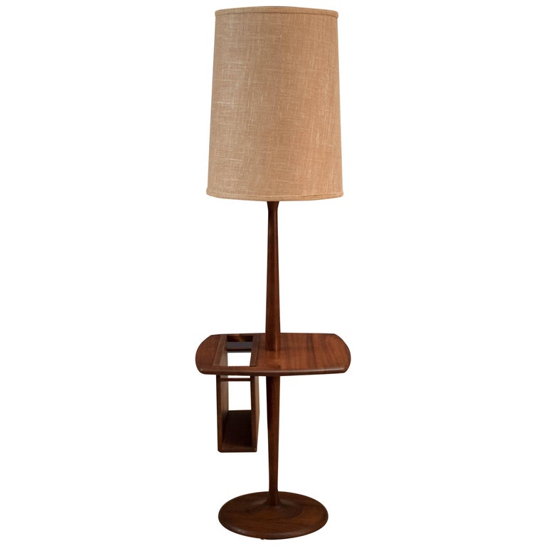Midcentury Walnut Laurel Floor Lamp with Magazine Rack at 1stDibs