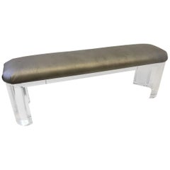 Acrylic and Leather Bench by Karl Springer