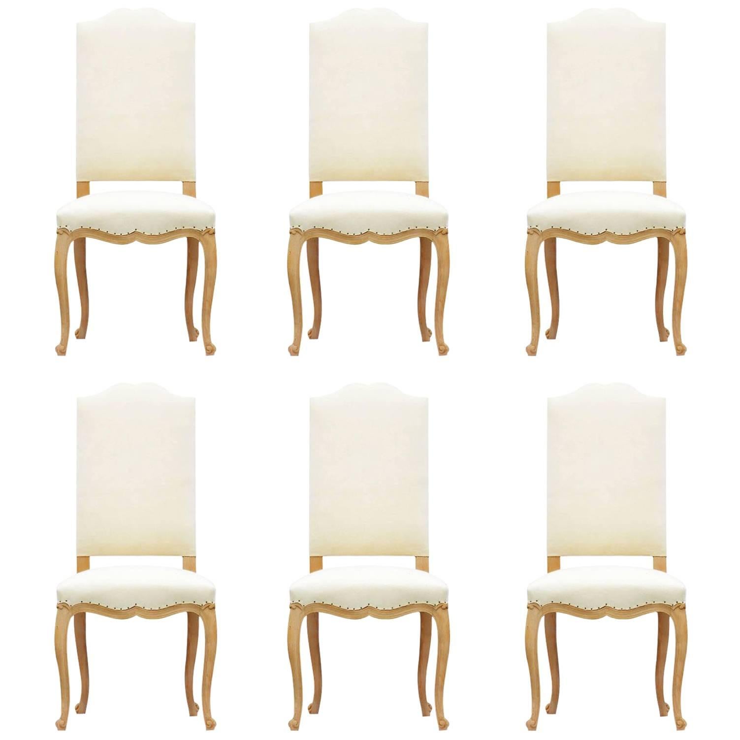Six French Dining Chairs Louis Revival Upholstered to Metis Linen or Recover