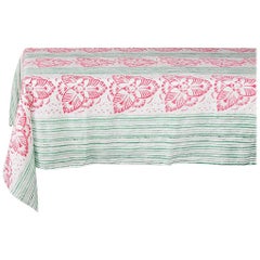Pink and Green Hand Printed Linen Tablecloth