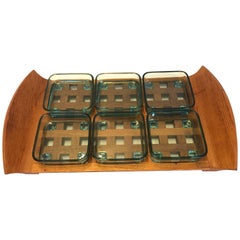 Jens H Quistgaard Tapas Tray in Teak with Six Glass Bowls, 1960s, Denmark