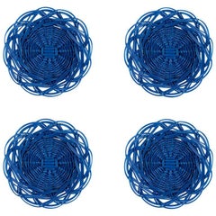 Handwoven Wicker Mini Bread Baskets in Bright Blue, Set of Four