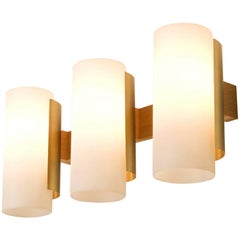 Eight Sten Carlquis Swedish Wall Light in Brass and Wood